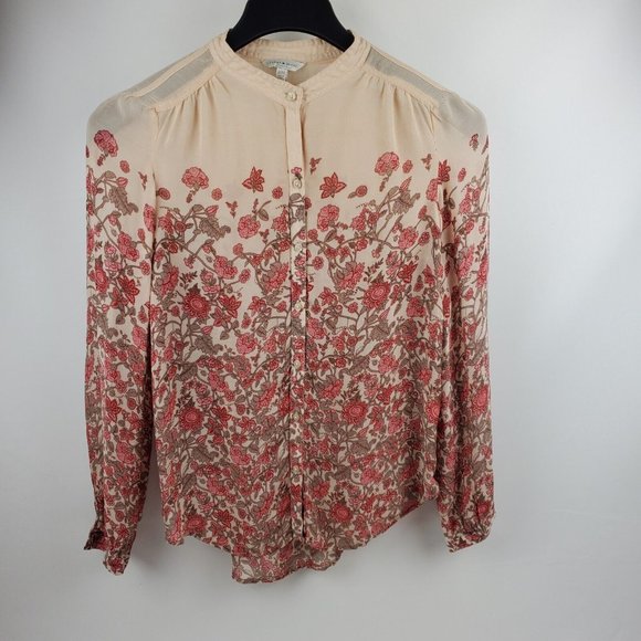 Lucky Brand Womens Blouse Long Sleeve Button Up Red Pink Floral Medium 7W44888 - Picture 2 of 8